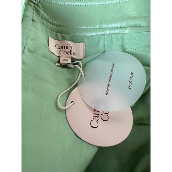 Camila Coelho Green Micro Mini Skirt MEDIUM Faux Leather Low Designer $168 NEW - Picture 6 of 7